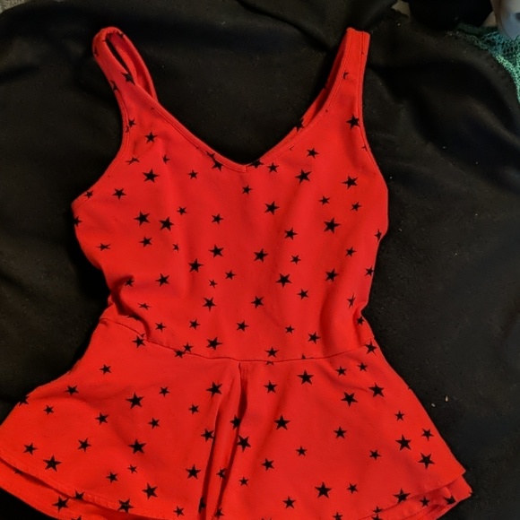 Express Tops Express Red Puplum Tank Top Black Stars Poshmark